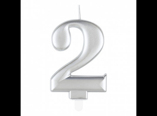 Κερί 2 Μεταλλικό Ασημί / 8 εκ.