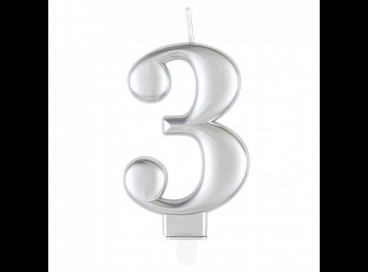 Κερί 3 Μεταλλικό Ασημί / 8 εκ.