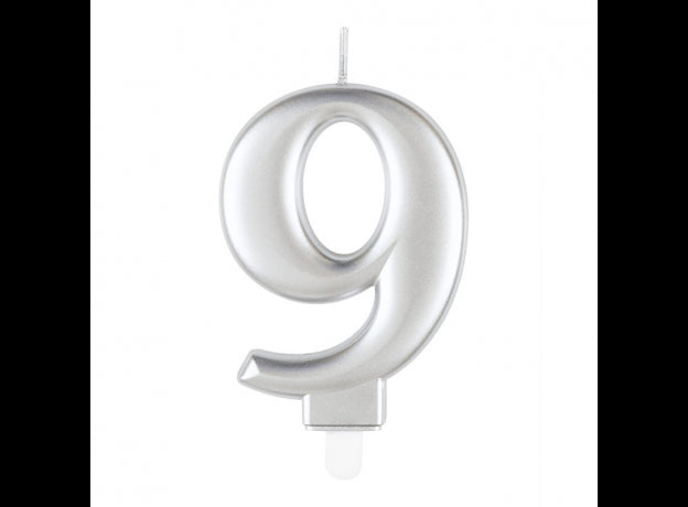 Κερί 9 Μεταλλικό Ασημί / 8 εκ.