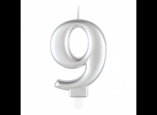 Κερί 9 Μεταλλικό Ασημί / 8 εκ.