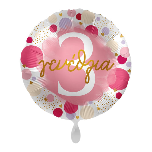 Μπαλόνι Φοιλ 17 Χαρούμενα 3 Γενέθλια Πουά Ροζ και Χρυσό / 43 εκ