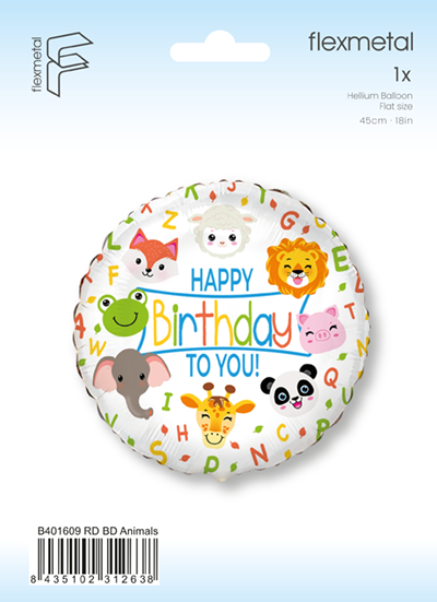 Μπαλόνι Φοιλ 18  Happy Birthday  Ζωάκια / 46 εκ