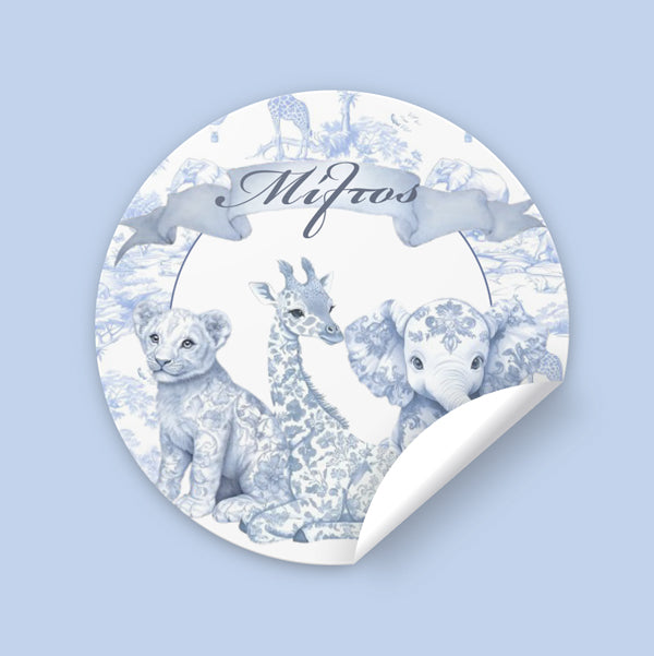 Αυτοκόλλητα Με Όνομα - Blue Toile Ζώα Της Ζούγκλας (6 τεμ)