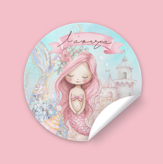 Αυτοκόλλητα με όνομα - Ροζ Γοργόνα (6 τεμ)