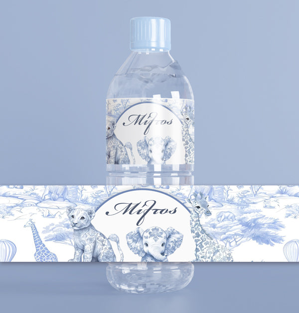 Ετικέτες για Μπουκάλια Νερού - Blue Toile Ζώα Της Ζούγκλας (8 τεμ)