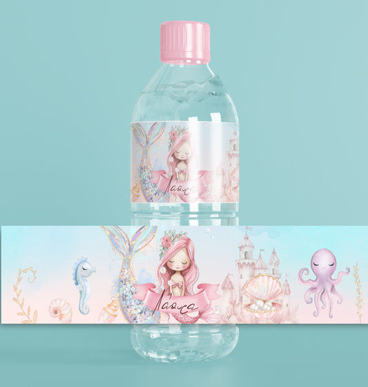 Ετικέτες για μπουκάλια νερού - Ροζ Γοργόνα (8 τεμ)