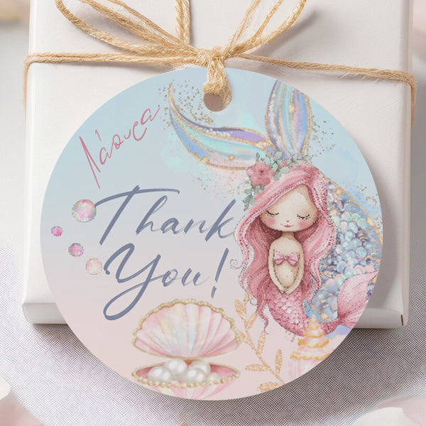 Ευχαριστήριο καρτελάκι - Στρογγυλό Ροζ Γοργόνα