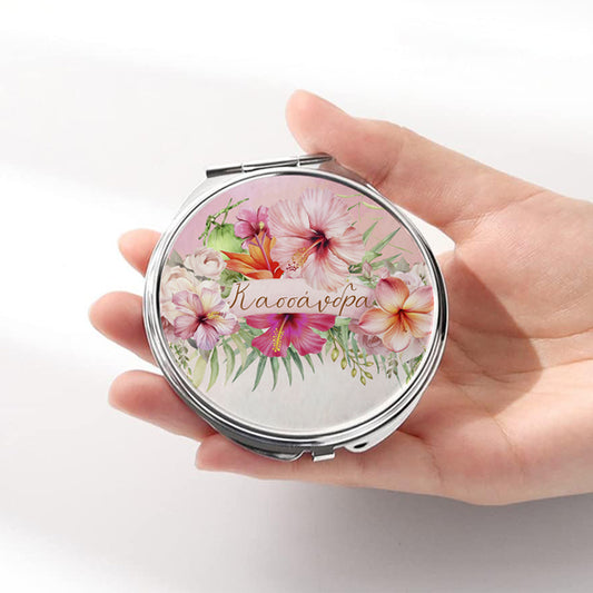 Καθρεφτάκι Tropical Ιβίσκος Ασημί Στρογγυλό