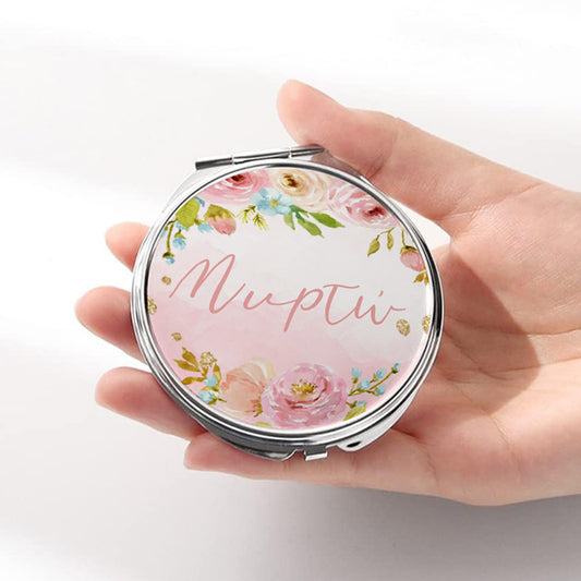 Καθρεφτάκι Φλοράλ Ασημί Στρογγυλό