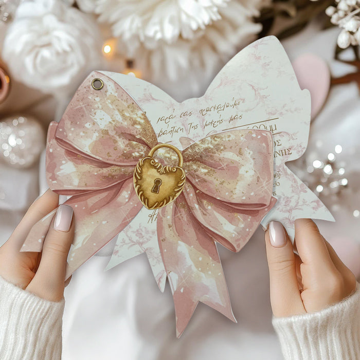 Προσκλητήριο Βάπτισης Σχηματικό Ροζ Φιόγκος