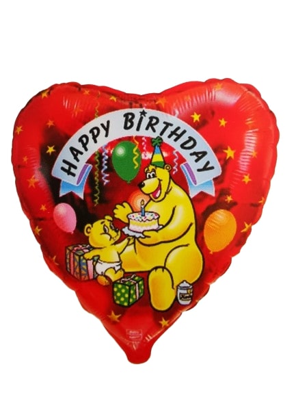Μπαλόνι Φοιλ 18 Καρδιά Happy Birthday με Αρκουδάκια / 46 εκ