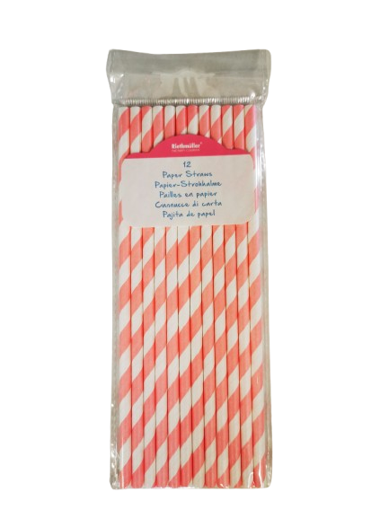 Καλαμάκια Χάρτινα Λευκό και Ροζ / 12 τεμ.