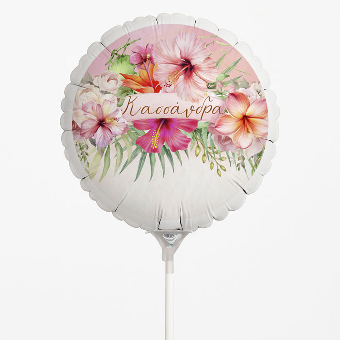 Mini Shape Μπαλόνι Foil Στρογγυλό Tυπωμένο 4" - Tropical Ιβίσκος