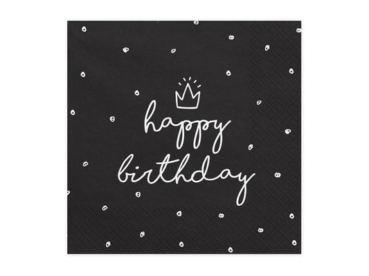 Χαρτοπετσέτα φαγητού Μαύρη με  Happy Birthday /20 τεμ