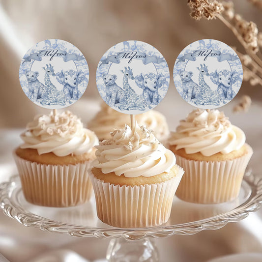 Topper Cupcake - Blue Toile Ζώα Της Ζούγκλας (6 τεμ)