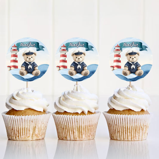 Topper Cupcake - Ναυτικό Αρκουδάκι (6 τεμ)