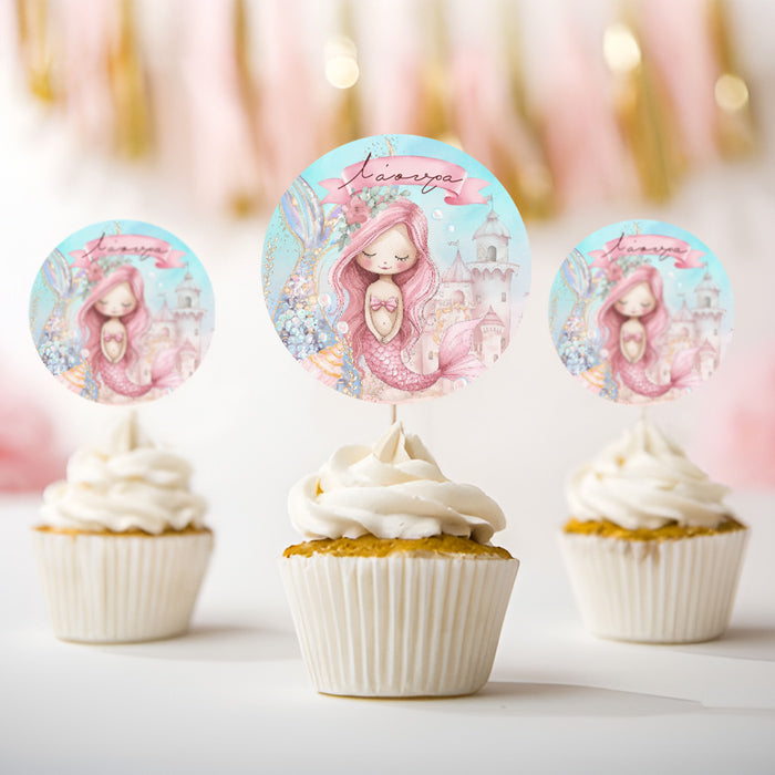 Topper Cupcake - Ροζ Γοργόνα (6 τεμ)