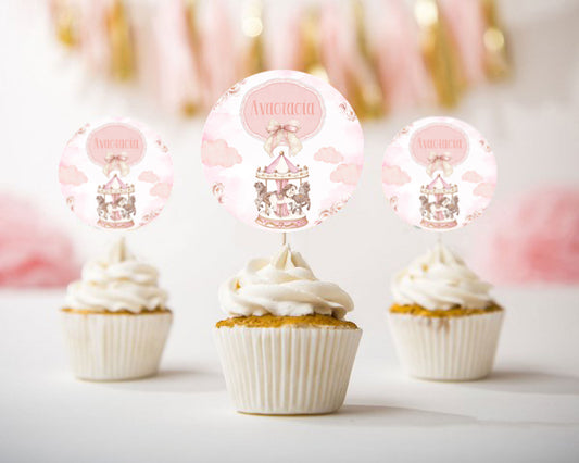 Topper Cupcake - Ροζ Καρουζέλ (6 τεμ)