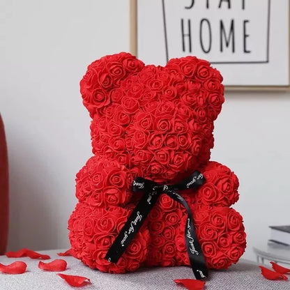 Αρκουδάκι από Τεχνητά Τριαντάφυλλα Κόκκινο