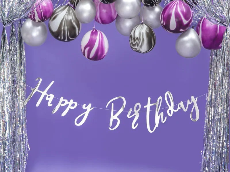 Ασημί Γιρλάντα Happy Birthday 16.5x62cm
