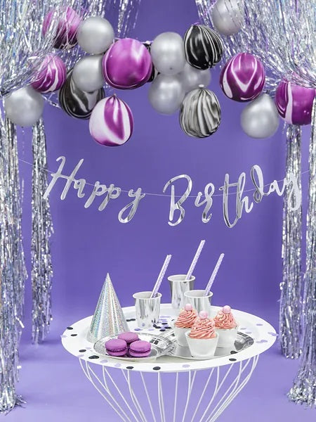 Ασημί Γιρλάντα Happy Birthday 16.5x62cm