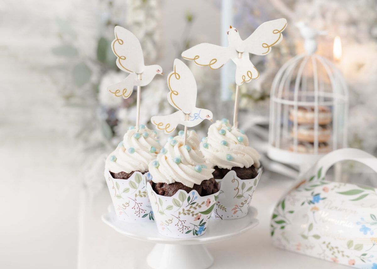 Χαρτάκια για cupcake Λουλούδια & Περιστέρια (6 τεμ)