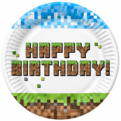 Πιάτα γλυκού Happy Birthday - Pixel Block (8 τεμ)