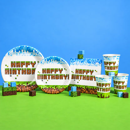 Πιάτα γλυκού Happy Birthday - Pixel Block (8 τεμ)