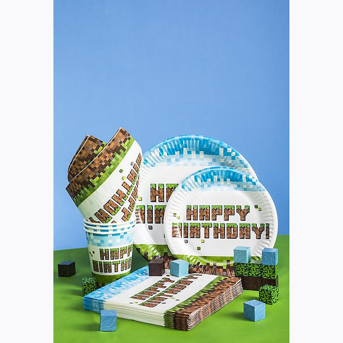 Πιάτα γλυκού Happy Birthday - Pixel Block (8 τεμ)