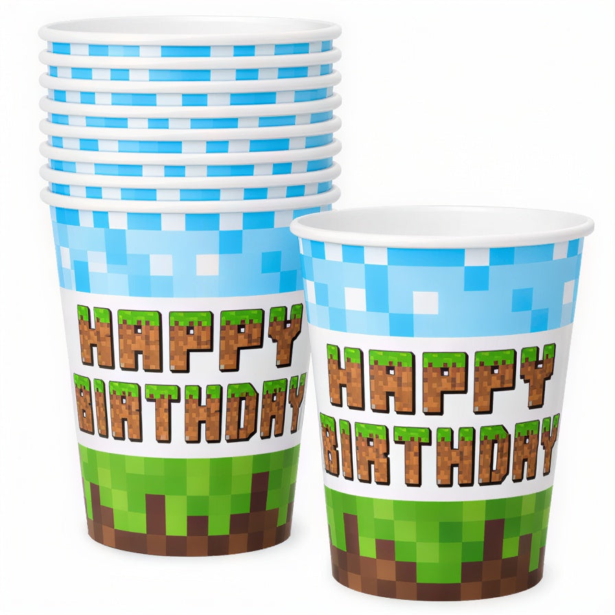 Χάρτινα Ποτήρια Happy Birthday - Pixel Block (8 τεμ)