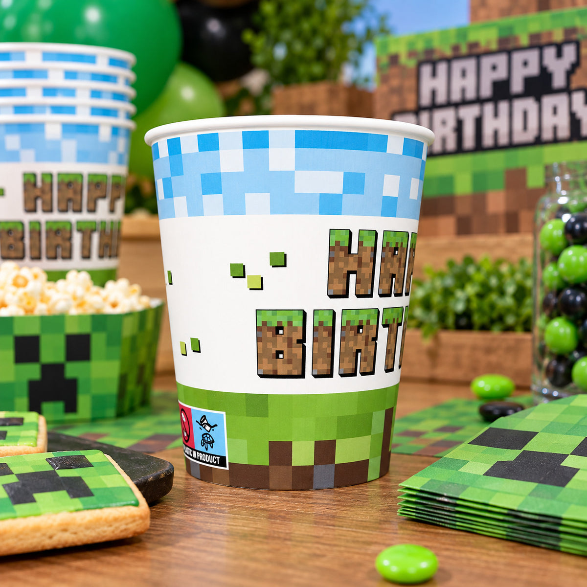 Χάρτινα Ποτήρια Happy Birthday - Pixel Block (8 τεμ)