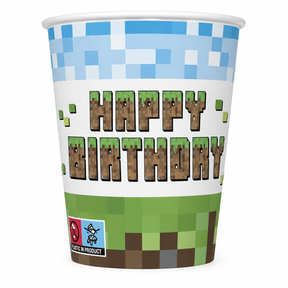 Χάρτινα Ποτήρια Happy Birthday - Pixel Block (8 τεμ)