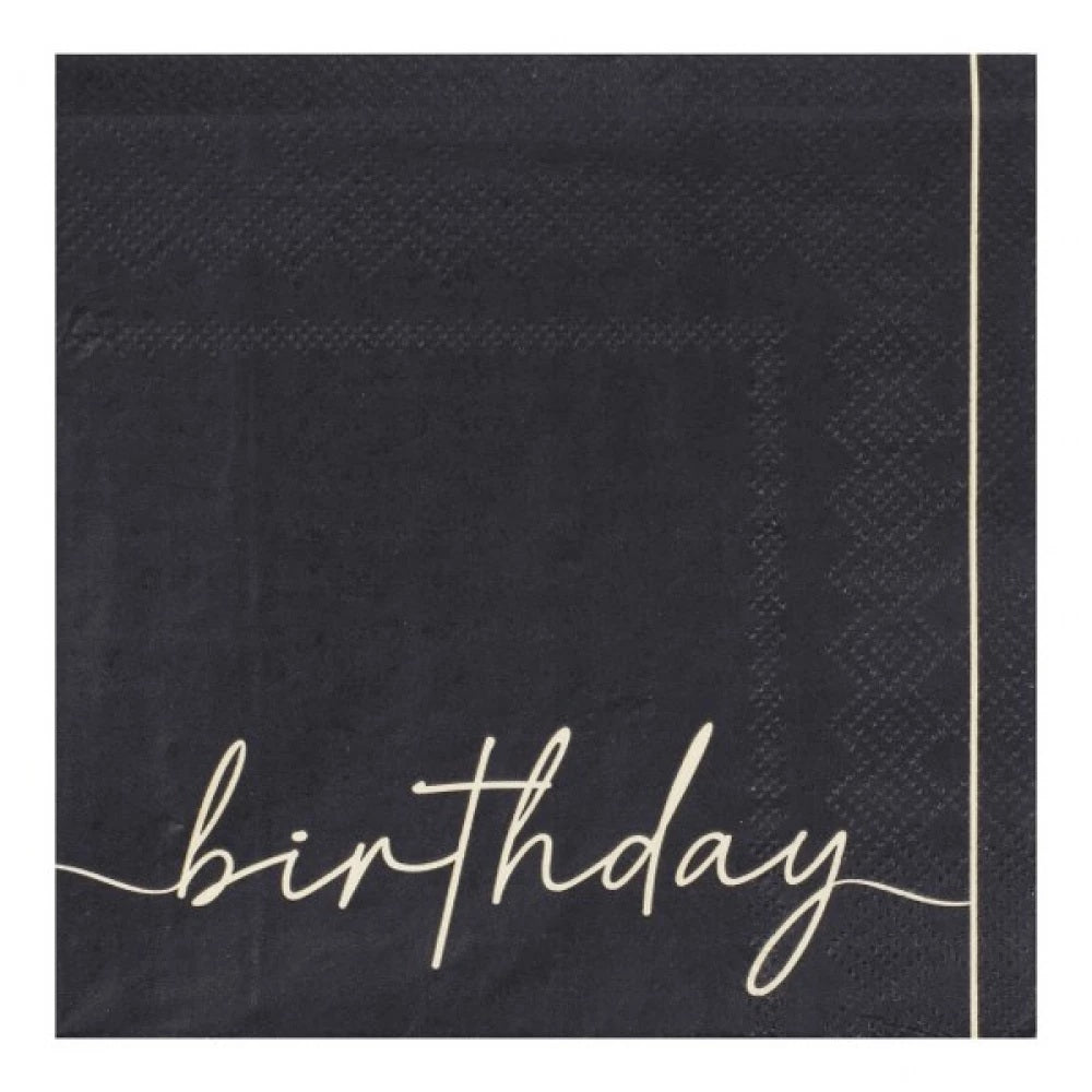 Χαρτοπετσέτες "Birthday" μαύρες (16 τεμ)