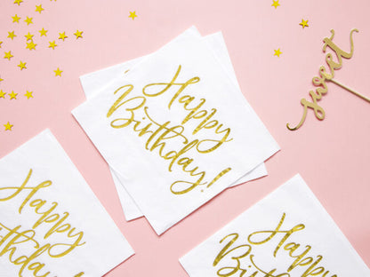 Χαρτοπετσέτες Happy Birthday Ροζ Χρυσό (20 τεμ)