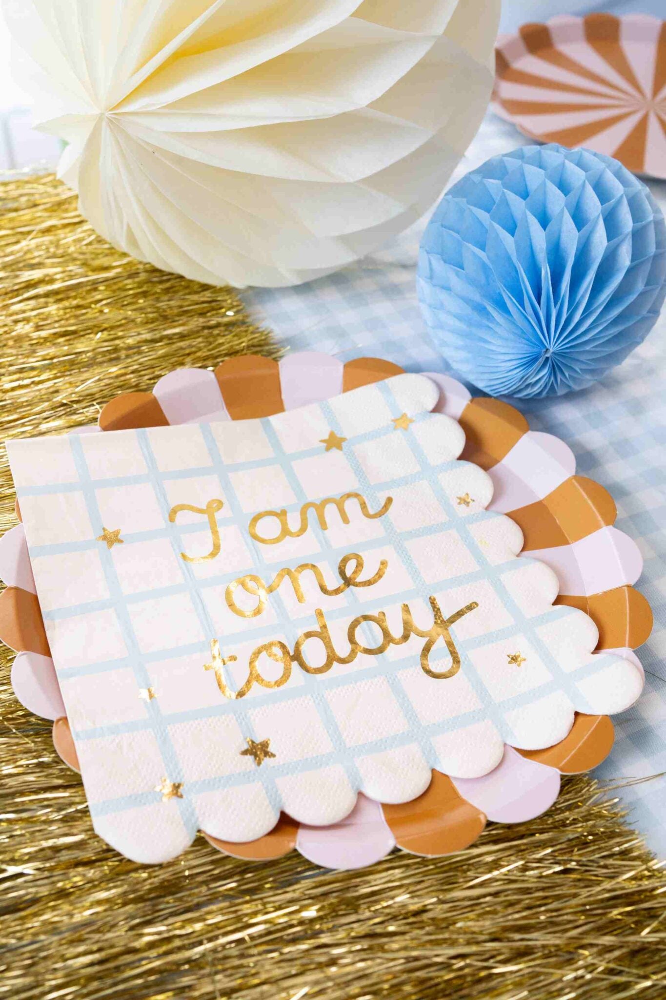 Χαρτοπετσέτες γαλάζιες καρό 'I am One Today' (12 τεμ)