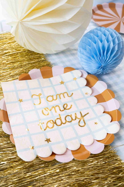 Χαρτοπετσέτες γαλάζιες καρό 'I am One Today' (12 τεμ)
