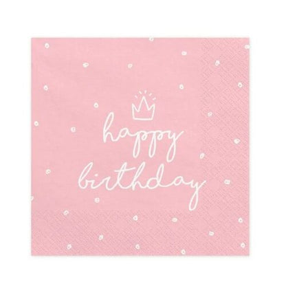 Χαρτοπετσέτες ροζ Happy Birthday (20 τεμ)