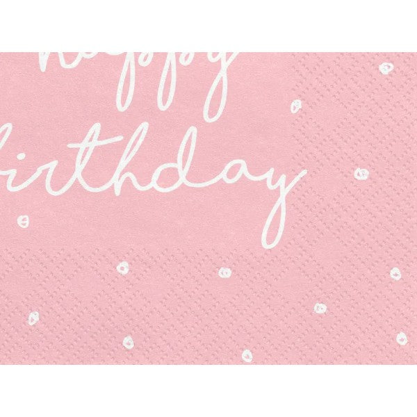 Χαρτοπετσέτες ροζ Happy Birthday (20 τεμ)