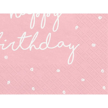Χαρτοπετσέτες ροζ Happy Birthday (20 τεμ)