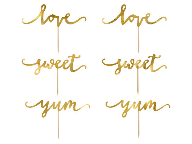 Χρυσά Cupcake toppers Love-Sweet-Yum (6 τεμ)