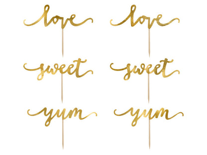Χρυσά Cupcake toppers Love-Sweet-Yum (6 τεμ)