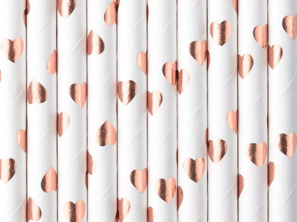 Rosegold Καλαμάκια με πουά καρδιές(10 τεμ)