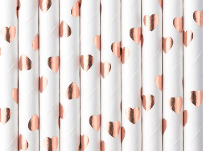 Rosegold Καλαμάκια με πουά καρδιές(10 τεμ)
