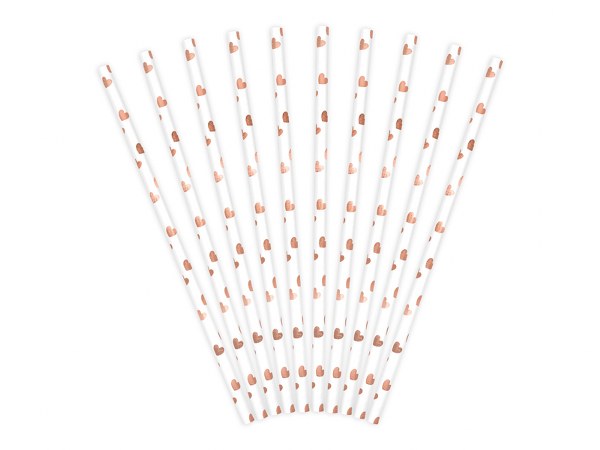 Rosegold Καλαμάκια με πουά καρδιές(10 τεμ)