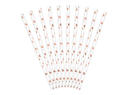 Rosegold Καλαμάκια με πουά καρδιές(10 τεμ)