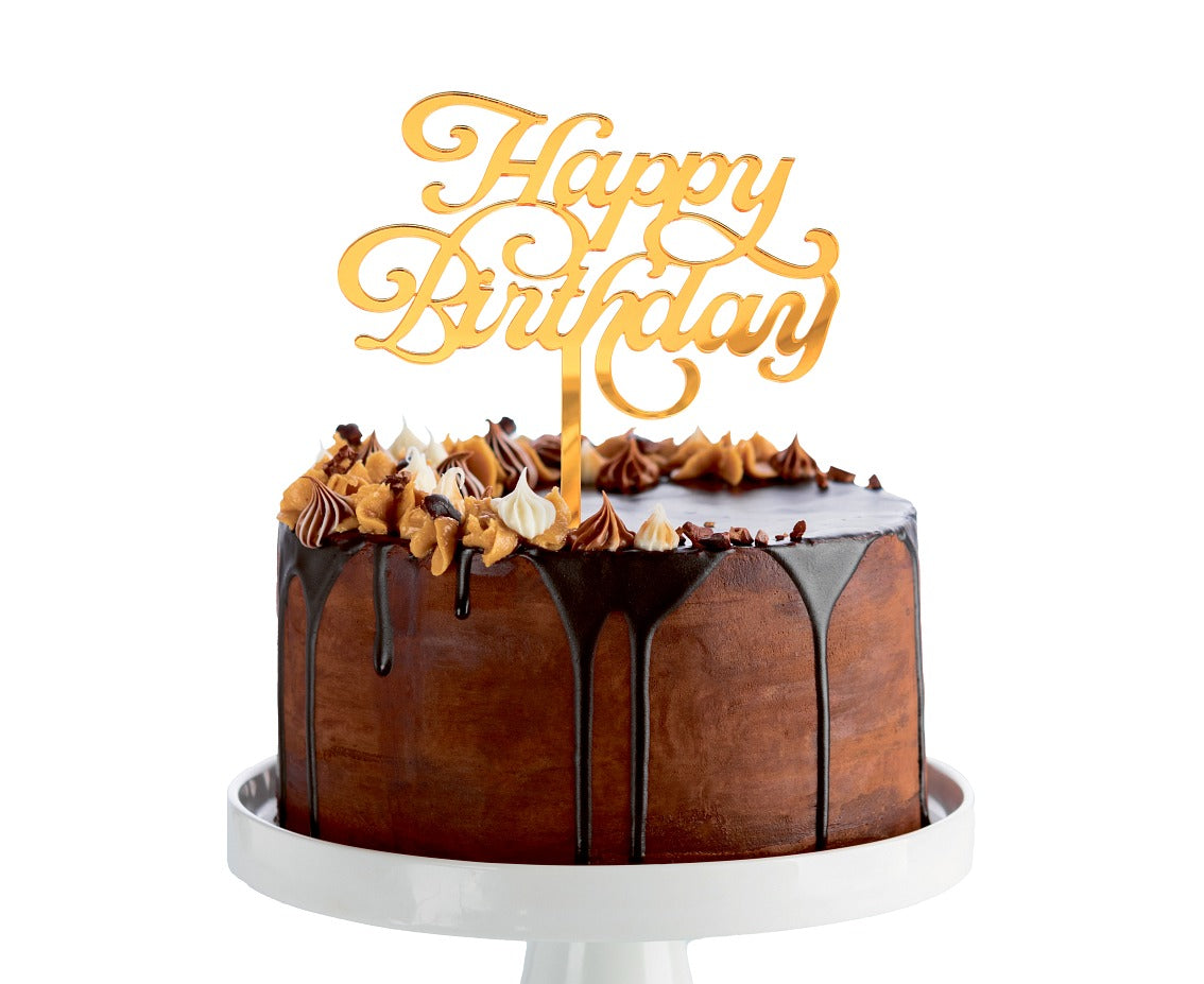 Χρυσό Topper τούρτας Happy Birthday