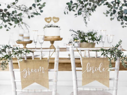 Διακοσμητικά καρέκλας γάμου Bride & Groom