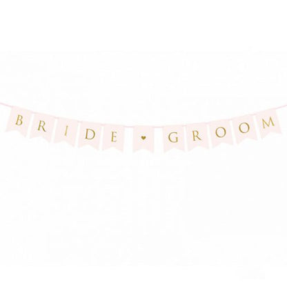 Διακοσμητικό μπάνερ ροζ "Bride - Groom"