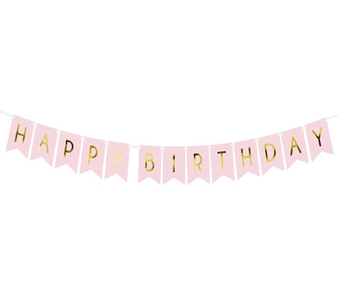 Διακοσμητικό μπάνερ ροζ "Happy birthday