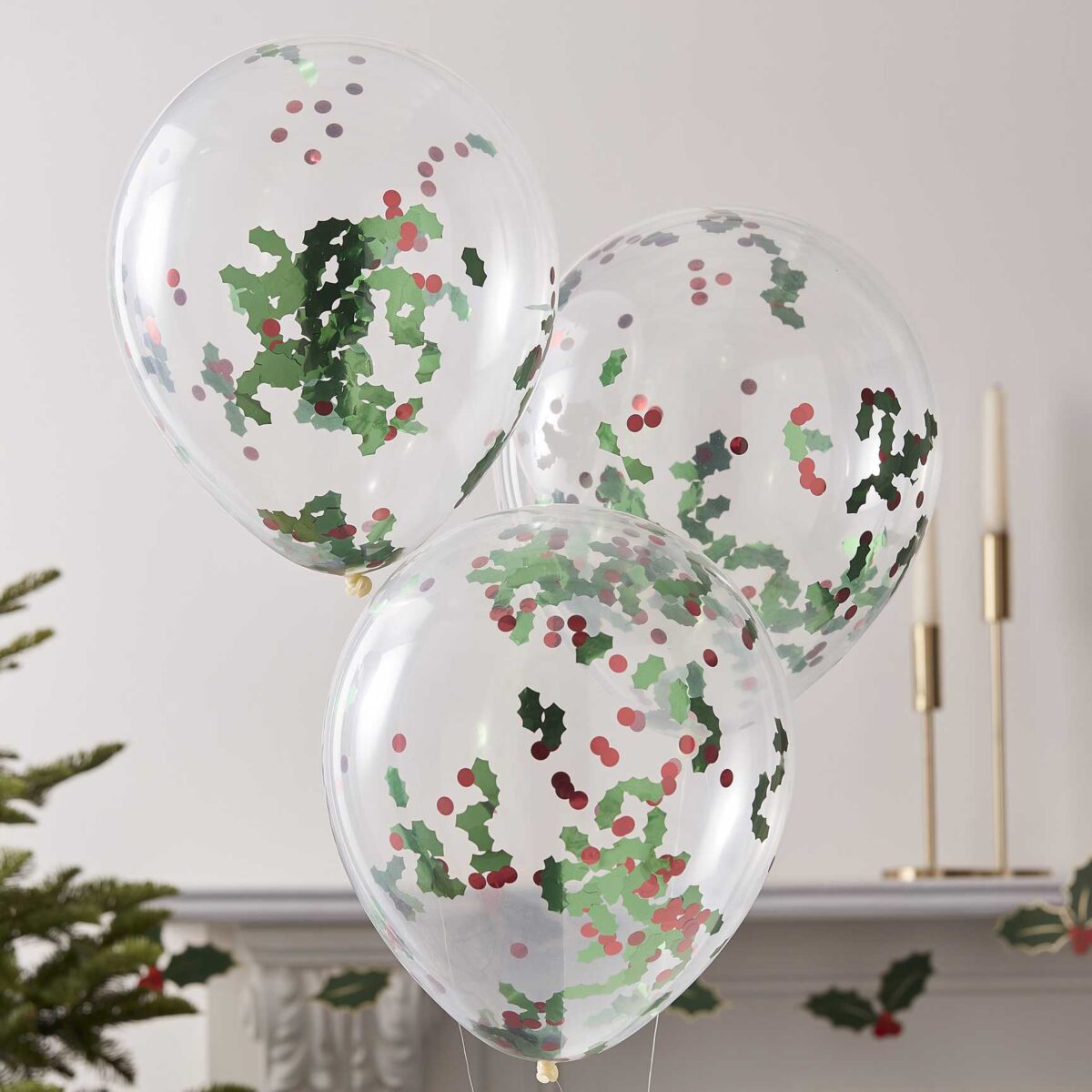 Διάφανα Μπαλόνια ‘Holly And Berries’ με κομφετί (5τεμ)